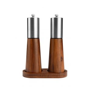 VANILLA SEASON OGANO Elegant salt and pepper mill set with a wooden stand